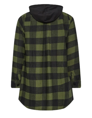 Women's Curve Hooded Check Shirt in Khaki Green