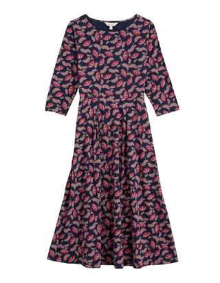 Women's 3/4 Sleeve Wild Bouquet Dress in Folk Vines Maritime