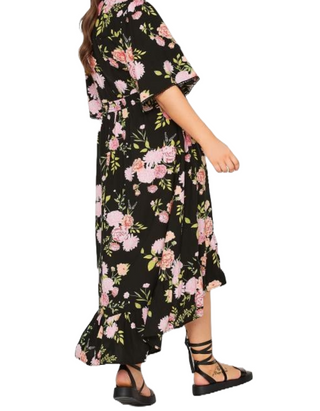 Women's Curve  Plus Size Floral Maxi Dress in Black