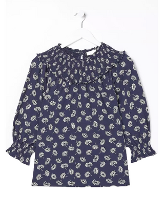 Women's Sienna Mono Daisy Smock Top in Navy Multi (IMPERFECT)