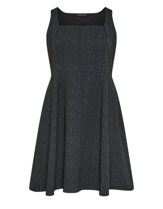 Women's Curve Animal Print Pinafore Dress in Charcoal Grey