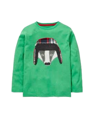 Mini Boden Adventure Applique T-shirt in Frost Green Badger (Slightly Defect)