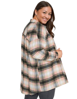 Women's Curve Plus Size Check Print Boyfriend Shirt in Pink