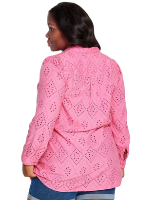 Women's Curve Plus Size Broderie Anglaise Shirt in Pink