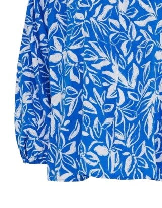 Women's Curve Plus Size Floral Print Balloon Sleeve Blouse in Blue