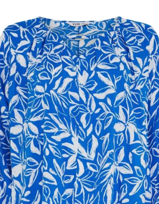 Women's Curve Plus Size Floral Print Balloon Sleeve Blouse in Blue