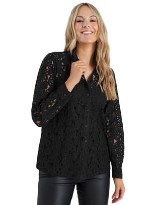 Women's Tall Lace Long Sleeve Shirt in Black