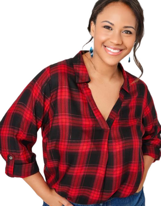 Women's Curve Plus Size Check Print Shirt in Red