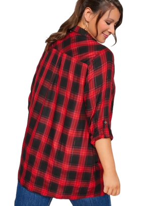 Women's Curve Plus Size Check Print Shirt in Red