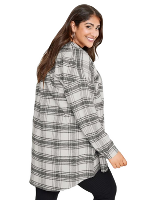 Women's Curve Oversized Boyfriend Shirt in White & Grey