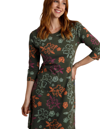 Women's Starshine Organic Cotton Jersey Dress in Fir Green