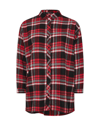 Women's Curve Plus Size Check Print Oversized Shirt in Red