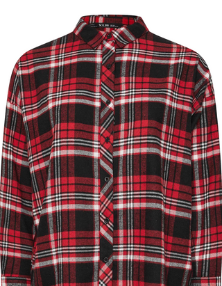 Women's Curve Plus Size Check Print Oversized Shirt in Red