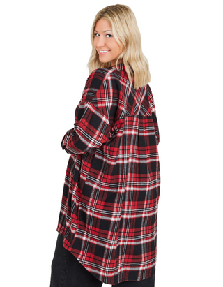 Women's Curve Plus Size Check Print Oversized Shirt in Red