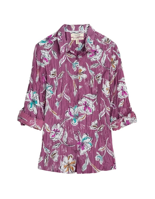 Women's Long Sleeve Cotton Summer Larissa Shirt in Linework Floral Heather