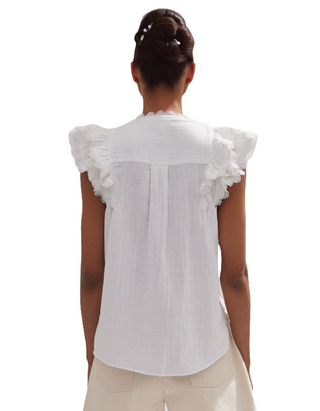 Women's Cheesecloth Ruffle Sleeveless Blouse in White