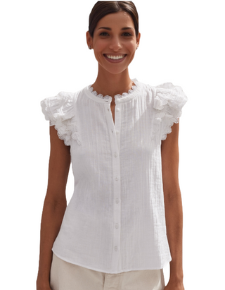 Women's Cheesecloth Ruffle Sleeveless Blouse in White