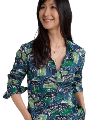 Women's Larissa Organic Cotton Shirt in Sketchbook Trees Sea Cave (IMPERFECT)