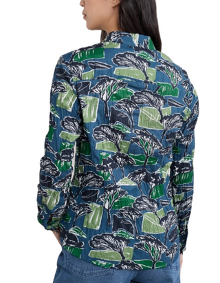 Women's Larissa Organic Cotton Shirt in Sketchbook Trees Sea Cave (IMPERFECT)