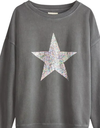 Women's Long Sleeve Iridescent Star Relaxed Sweat in Washed Black