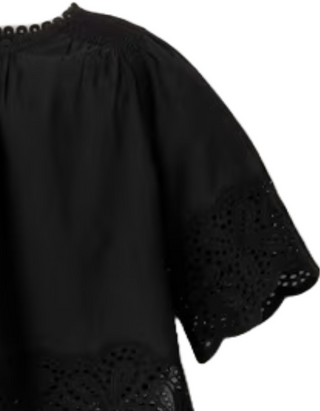 Women's Cotton Lace Flower Broderie Blouse in Black (IMPERFECT)