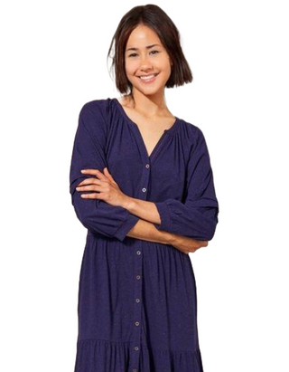 Women's 3/4 Sleeve Hallie Soft Jersey Midi Dress in Navy Multi