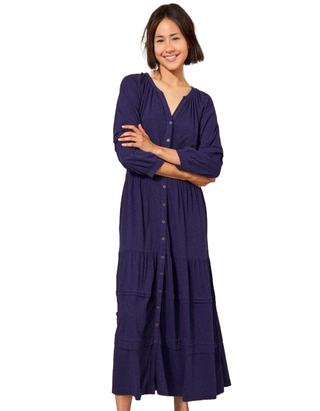 Women's 3/4 Sleeve Hallie Soft Jersey Midi Dress in Navy Multi