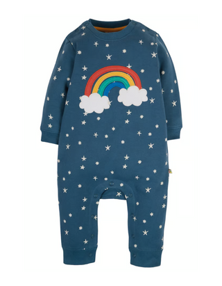 Frugi Kids Rainbow Applique Snuggle Suit in Navy Abisko Stars