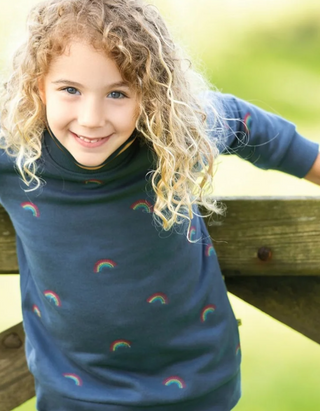 Frugi Girl's Billie Sweatshirt in Blue Rainbow