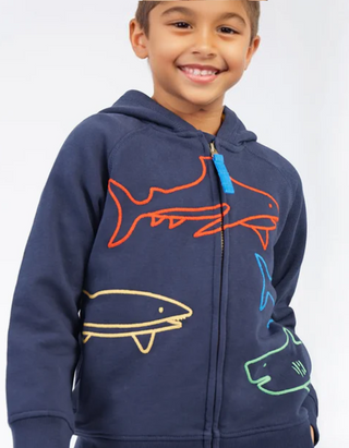 Frugi Boy's Long Sleeve Luka Zip Up Hoody in Indigo