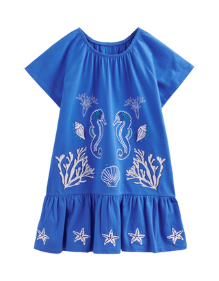 Mini Boden Girl's Relaxed Waist Jersey Dress in Cabana Blue