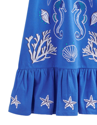 Mini Boden Girl's Relaxed Waist Jersey Dress in Cabana Blue