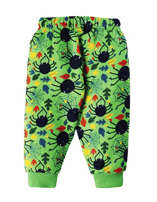 Frugi Kids Character Crawlers Joggers in Green Spiders Web