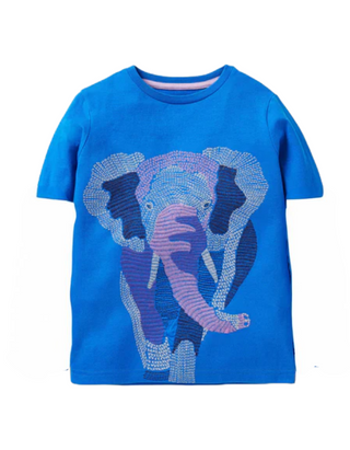 Mini Boden Kids Superstitch T-shirt in Bold Blue Elephant