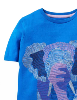 Mini Boden Kids Superstitch T-shirt in Bold Blue Elephant