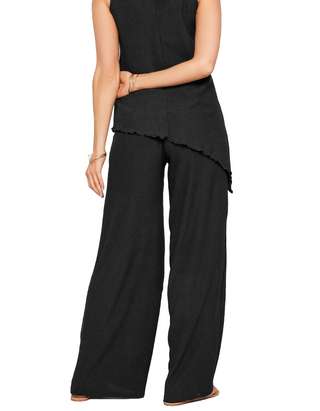 Women's Tall Wide Leg Textured Trousers in Black