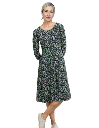 Women's April Jersey Dress in Sweet Leaves Maritime Stem