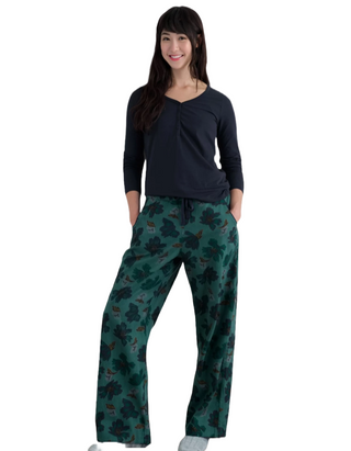 Women's Evening Path Jersey Pyjamas in Camellia Collage Dark Jade