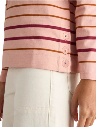Women's Long Sleeve Willow Stripe Button Hem Top in Pink