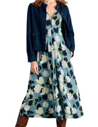Women's Long Sleeve Megan Midi Jersey Dress in Blue Floral (Imperfect)