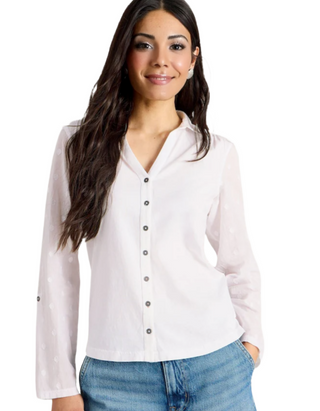 Women's Long Sleeve Cotton Mix Jersey Annie Shirt in White