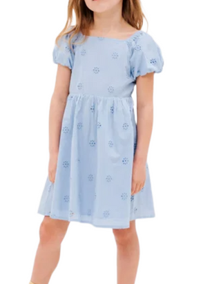 John Lewis & Partners Girls' Puff Sleeve Broderie Dress in Blue