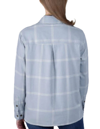 Women's Midweight Flannel Long Sleeve Plaid Shirt in Neptune Blue