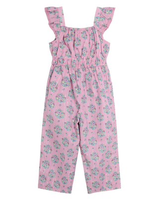 JoJo Maman Bébé Floral Bouquet Sparkle Frill Sleeve Jumpsuit in Pink
