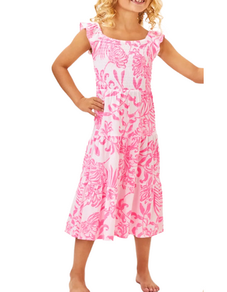 Lilly Pulitzer Girls' Mini Jilly Midi Dress in Rousseau Pink Glisten In The Sun