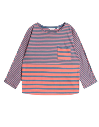 Women's Long Sleeve Demi Dolman Sleeve Striped T-shirt in Pink