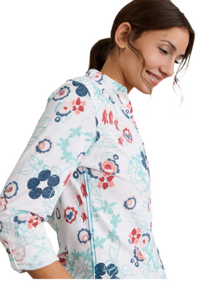 Women's Annie Jersey Long Sleeve Floral Shirt in White Print