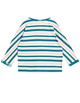 Women's Long Sleeve Demi Dolmon Cotton T-Shirt in Blue Mix