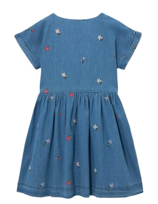John Lewis Girl's Embroidered SS Chambray Shirt Dress in Blue/Multi (Imperfect)