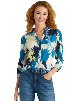 Women's Annie Abstract Printed Jersey Shirt in White/Mlt